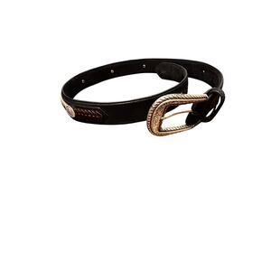 Tony Lama Mens Black Leather Western Buckle Belt Engraved Adjustable Sz 34